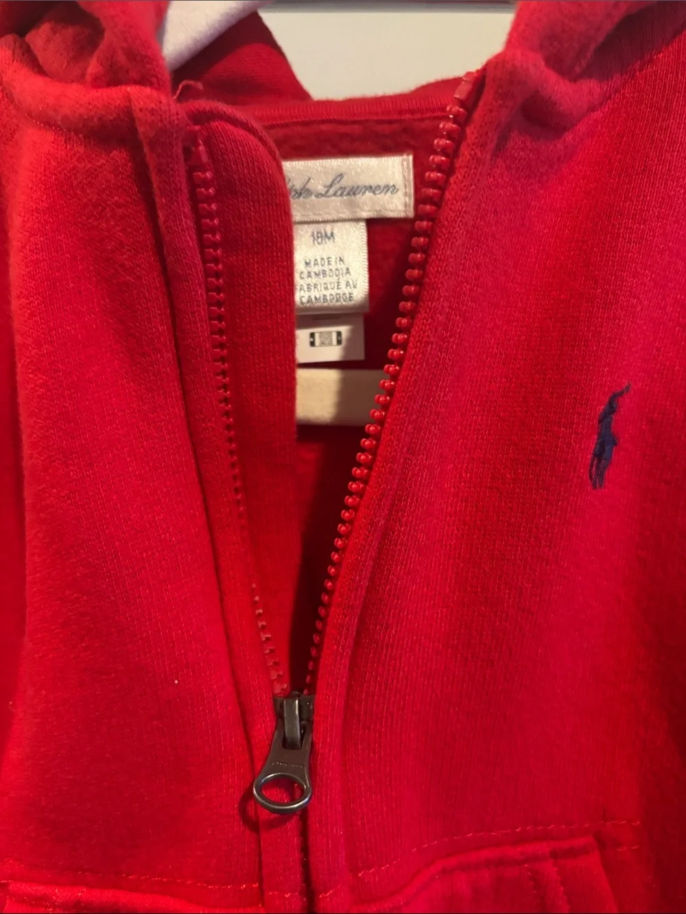 Ralph Lauren Bright Red Kids Hooded Zip-Up Sweatshirt